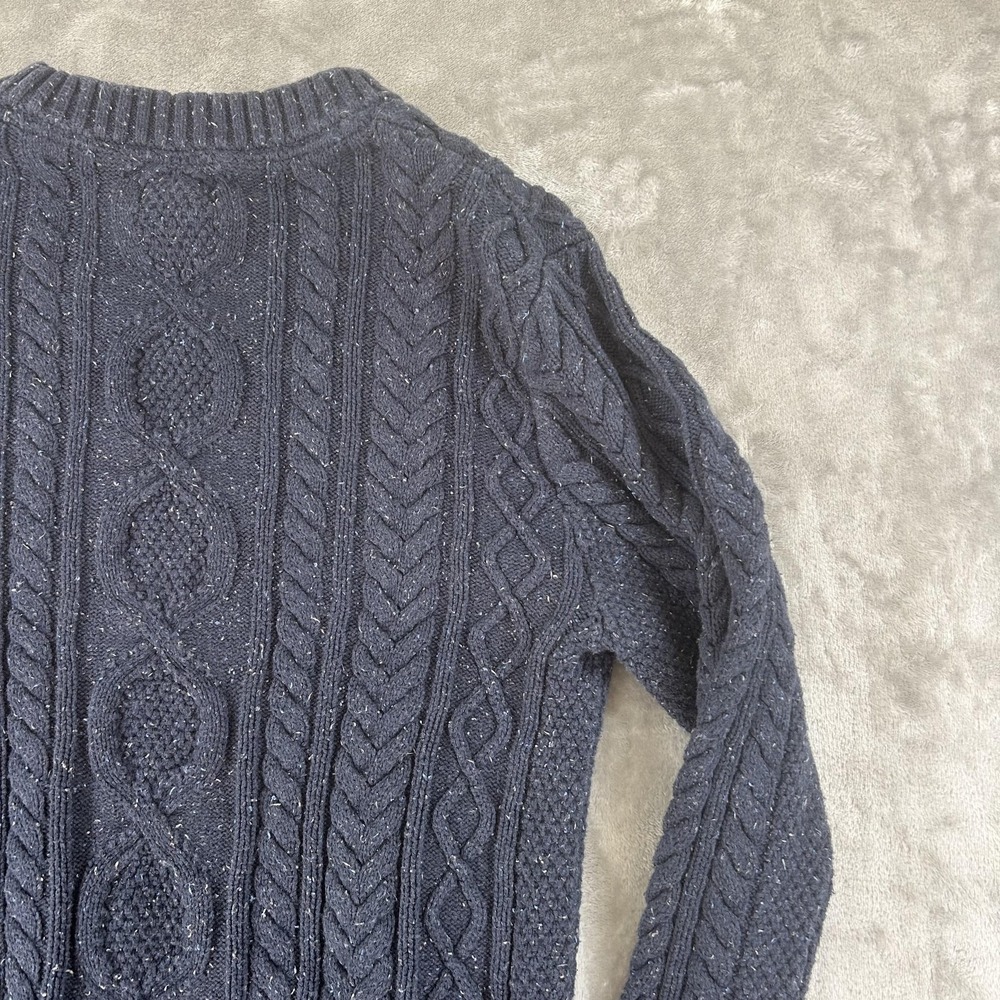 L.L. Bean Sweater Mens Small Blue Cable Knit Crew Neck Organic Cotton Pullover - Picture 10 of 14